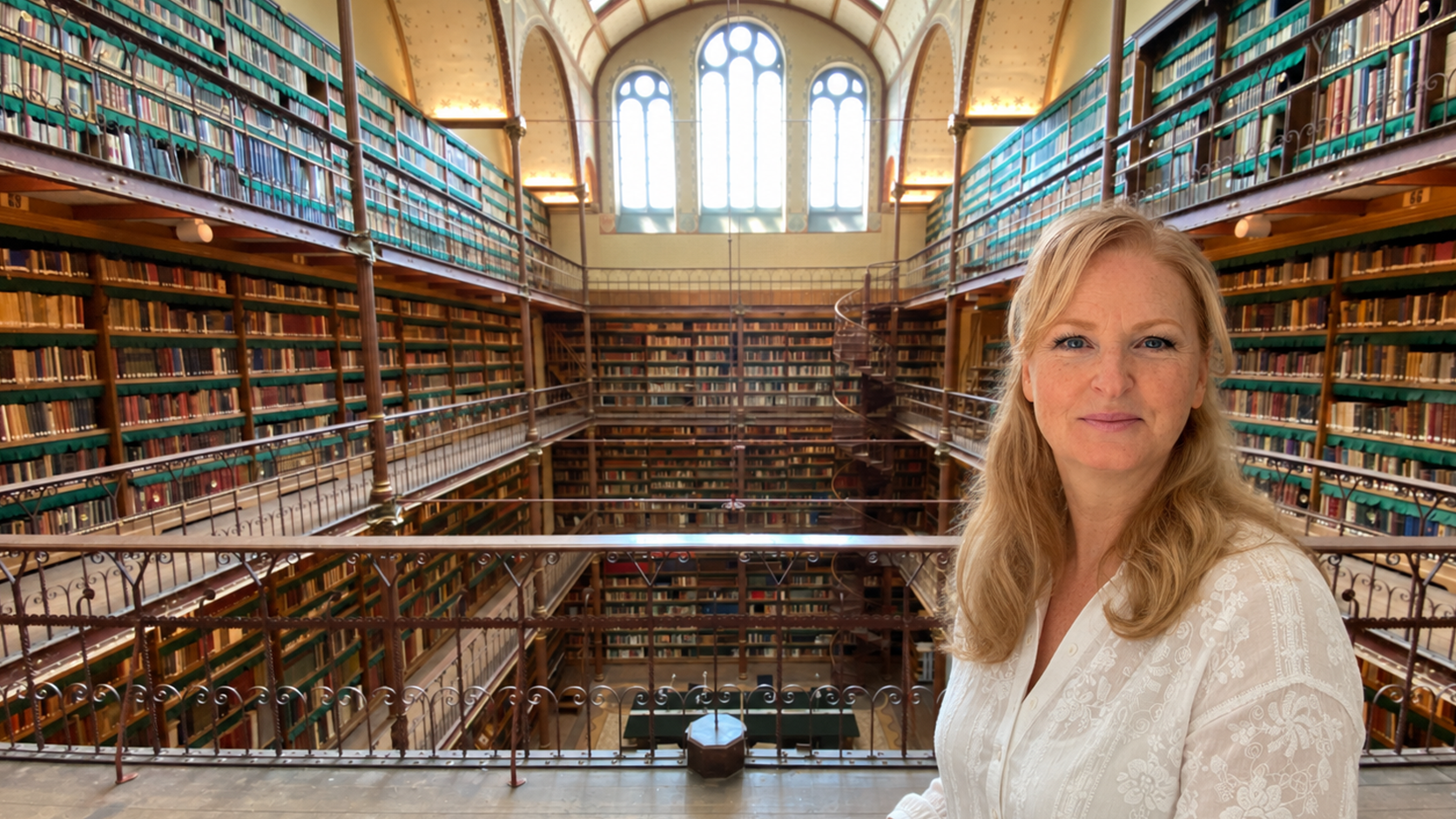 Giovanna in einer historischen Bibliothek